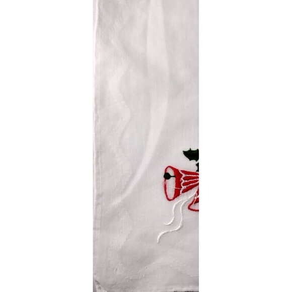 Vintage Handkerchief Hanky Embroidered Christmas Bells Poinsettia Holly  READ - Picture 3 of 5